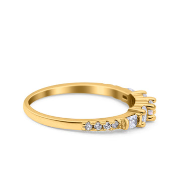 Simple Band Wedding Ring Baguette Round Yelllow Tone, Simulated Cubic Zirconia 925 Sterling Silver (6mm)